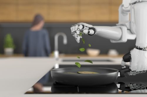 Robotic arms preparing a meal